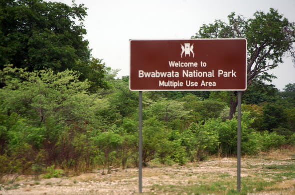 Bwabwata National Park road sign.