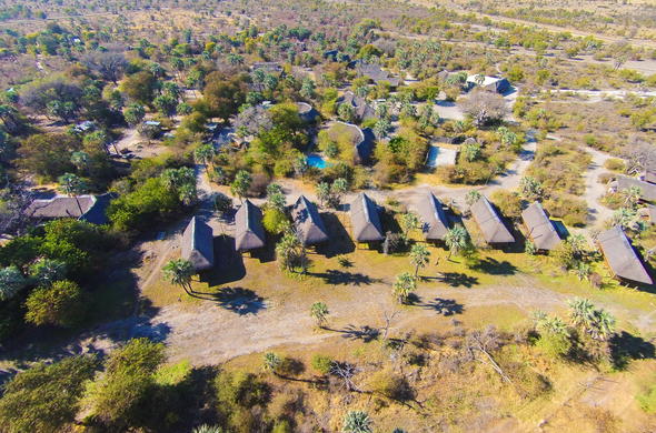 Ariel view of Nata Lodge in the Makgadikgadi.