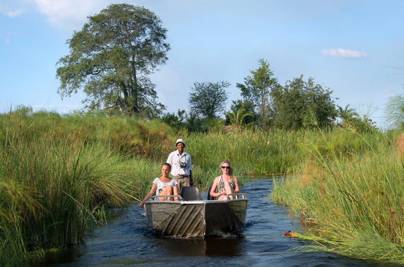 Boat safari at Xigera Camp in the Okavango Delta.